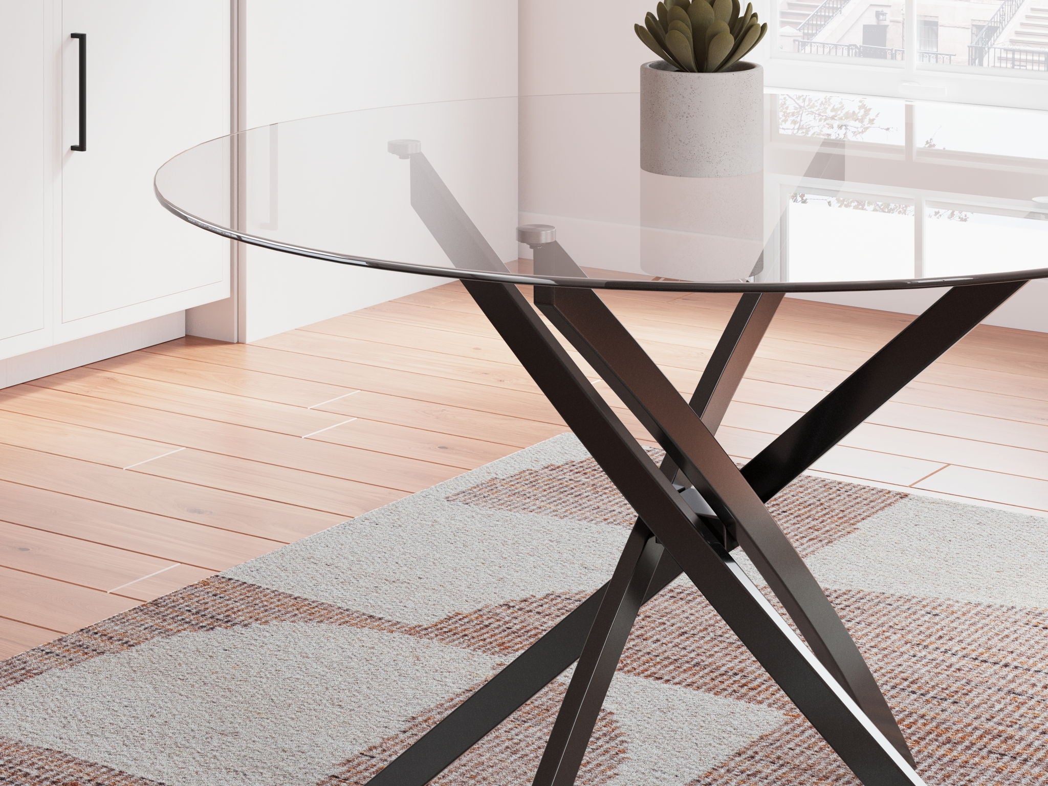 Pharwynn - Round Dining Room Table - Black, alternate view 2 with glass