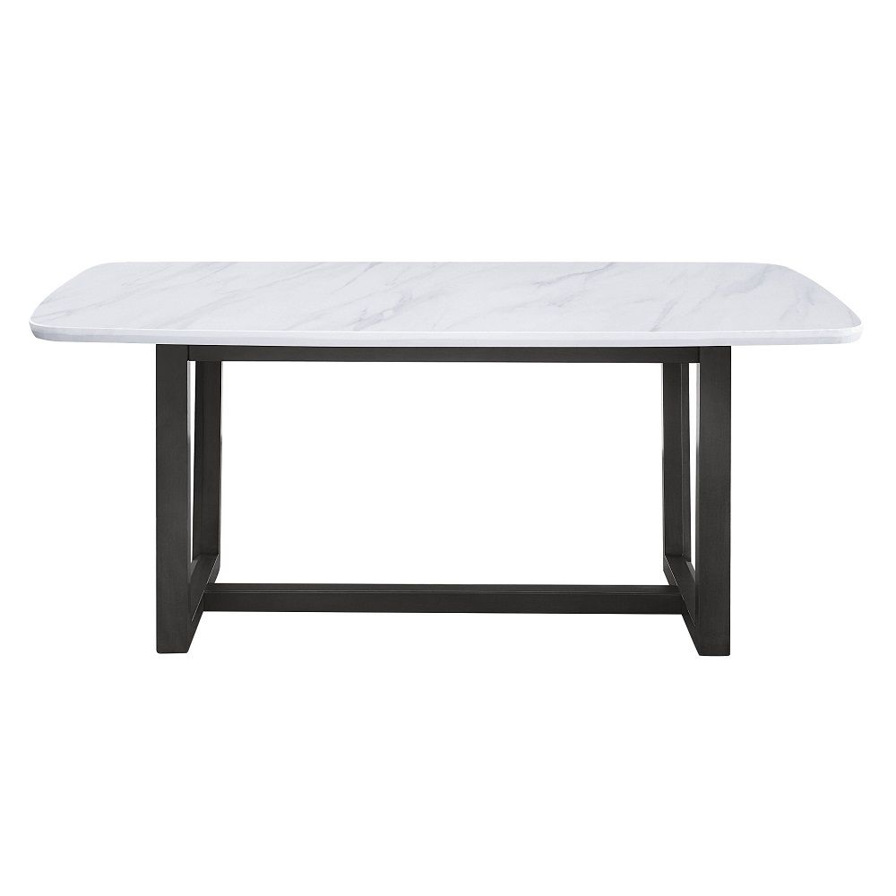 Madan - Dining Table With Marble Top - Marble Top & Weathered Gray, alternate view 2 with wood construction