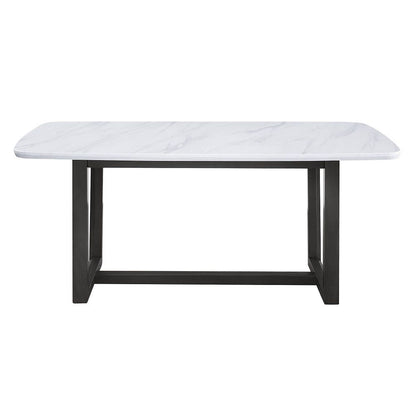 Madan - Dining Table With Marble Top - Marble Top & Weathered Gray, alternate view 2 with wood construction