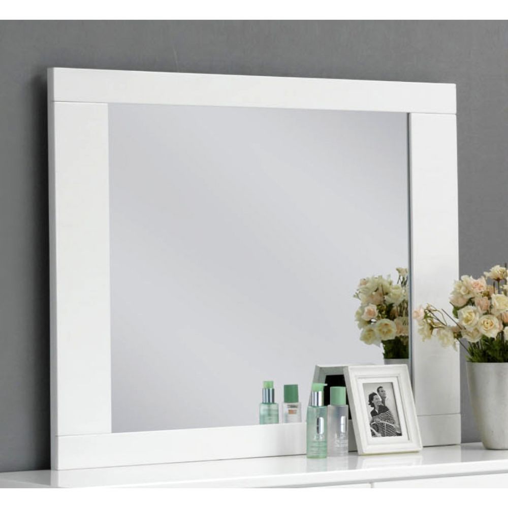 Lorimar - Mirror - White, product view with wood construction
