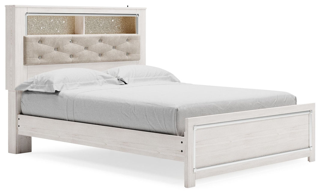 Altyra - Queen Panel Bookcase Bed With Roll Slats - White, product view with polyester fabric