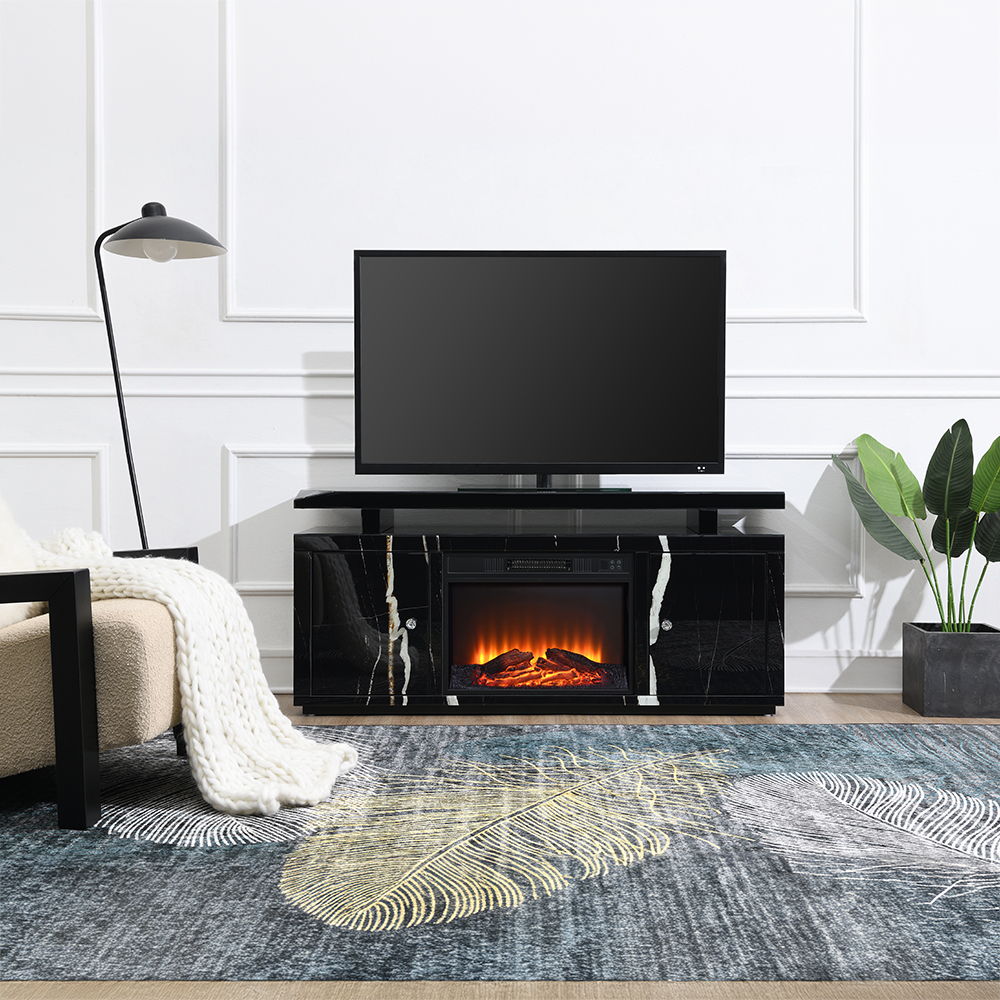 Drisana - TV Stand With Fireplace - Black Mirrored, alternate view 2 with marble