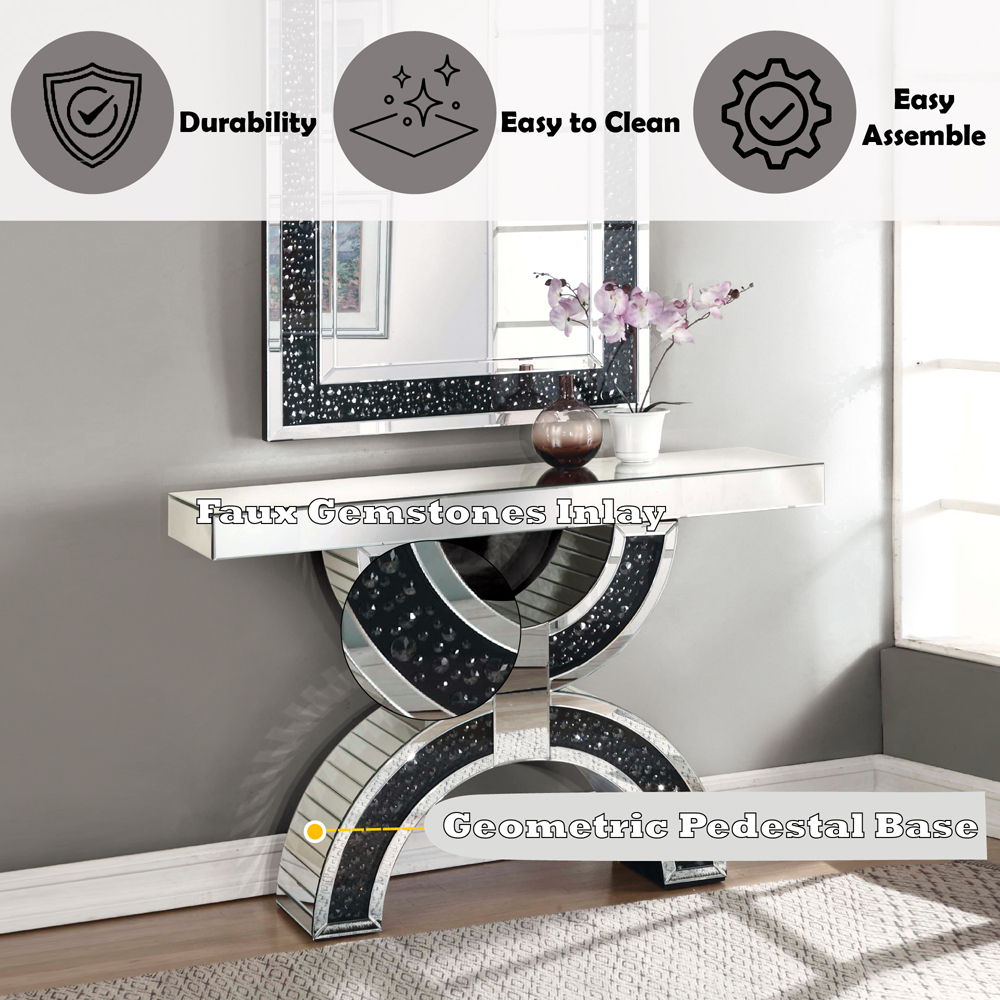 Nysa - Console Table With Faux Crystals - Mirrored, alternate view 4 with wood construction