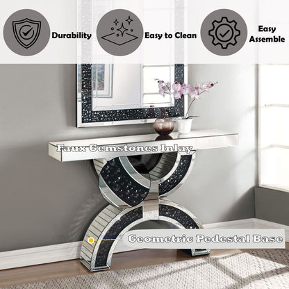 Nysa - Console Table With Faux Crystals - Mirrored, alternate view 4 with wood construction