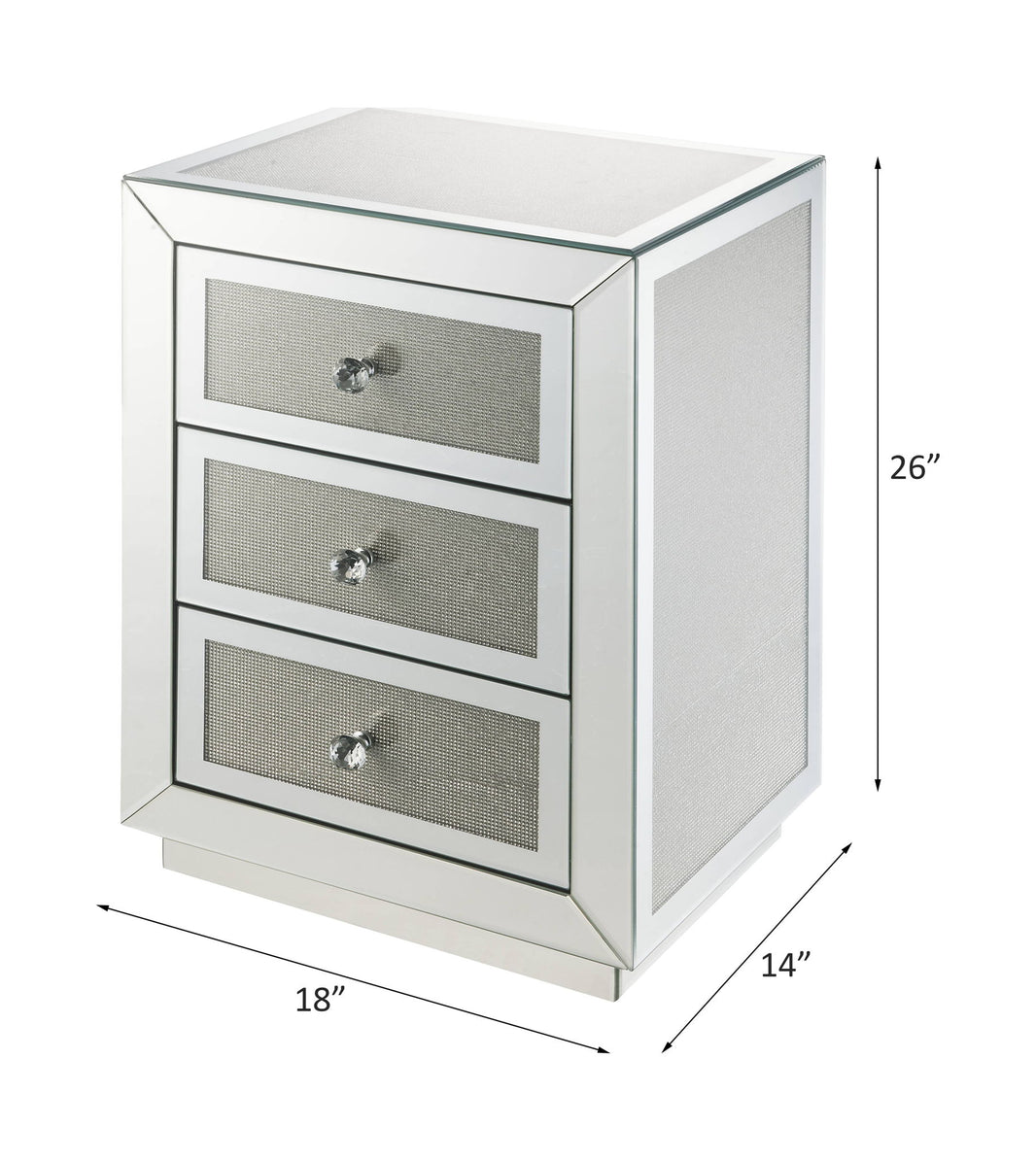 Noralie - 18" X 14" Accent Table - Mirrored & Faux Diamonds, alternate view 2 with wood construction