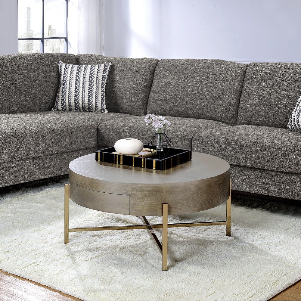 Weyton - Coffee Table - Light Brown & Champagne, product view with wood construction