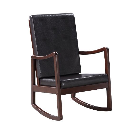 Raina - Rocking Chair - Dark Brown Synthetic Leather & Espresso, product view with faux leather
