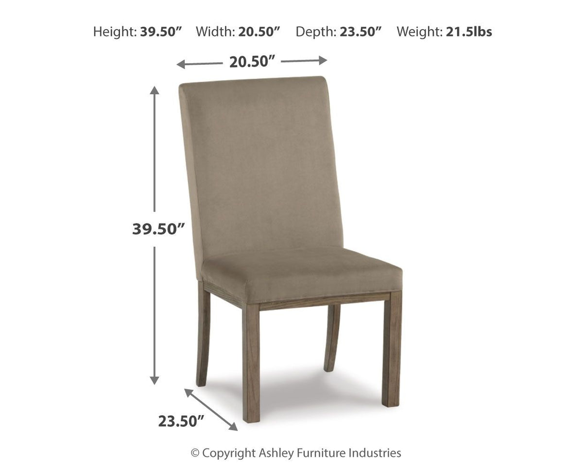 Chrestner - Dining UPH Side Chair (Set of 2) - Gray / Brown, alternate view 6 with velvet upholstery