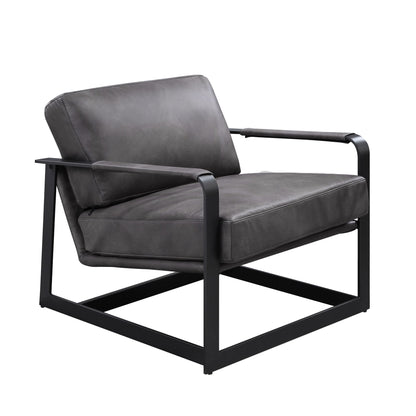 Locnos - Accent Chair - Gray Top Grain Leather & Black, alternate view 4 with cotton fabric
