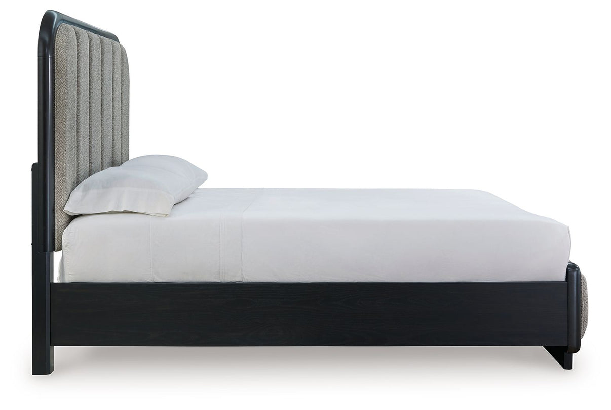 Rowanbeck - Upholstered Panel Bed, alternate view 5 with wood construction