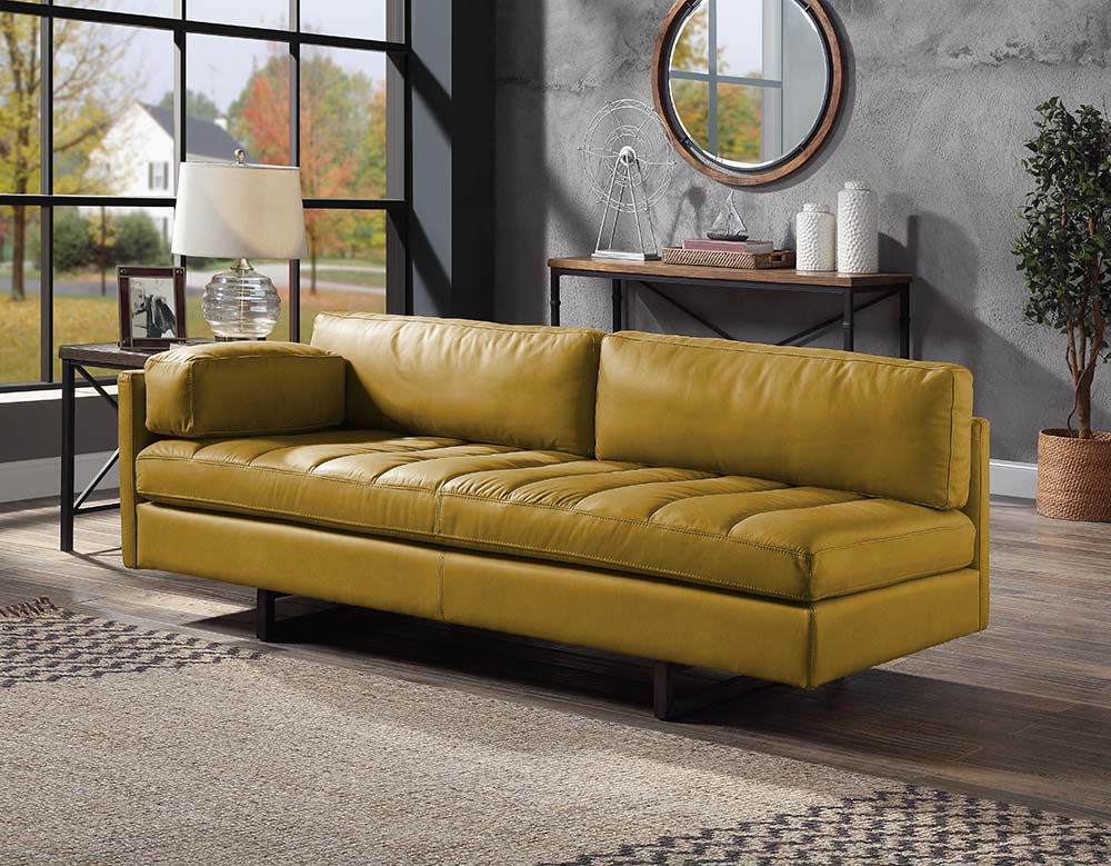 Radia - Sofa With Pillow - Turmeric Top Grain Leather, alternate view 4 with metal