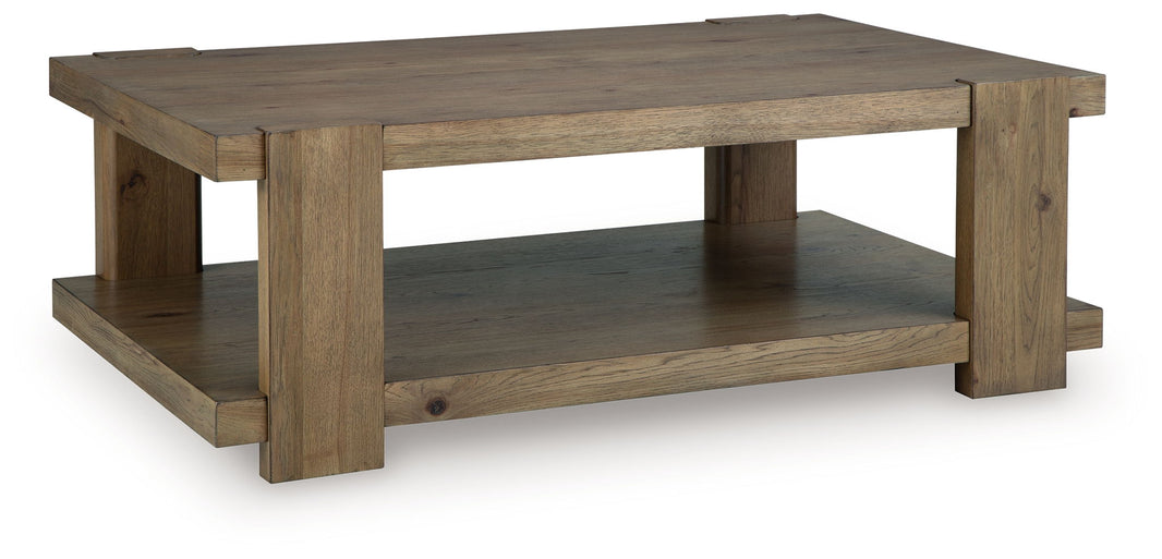 Flangren - Rectangular Cocktail Table - Light Brown, product view with wood construction