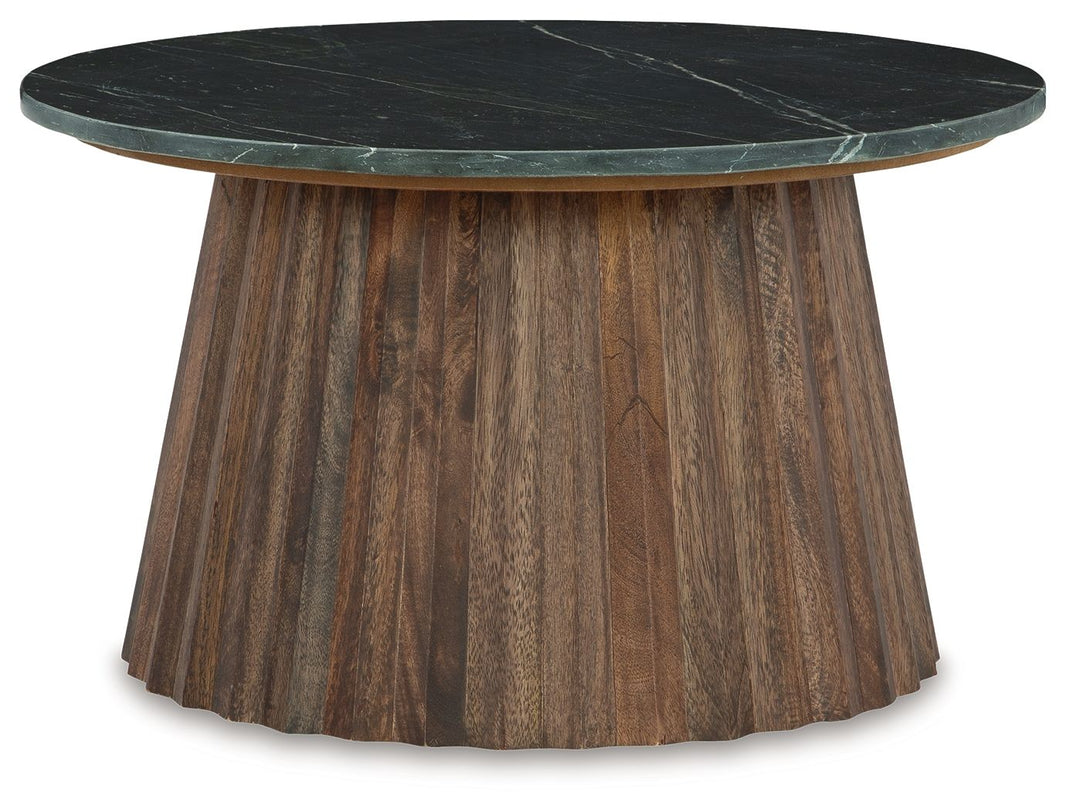 Ceilby - Accent Cocktail Table - Black / Brown, product view with solid wood
