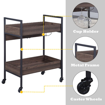 Jerrick - Serving Cart - Walnut & Black, alternate view 4 with wood construction