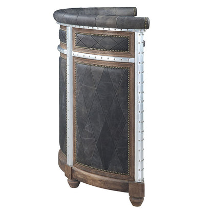 Rahma - Bar Table - Antique Ebony Top Grain Leather & Aluminum, alternate view 2 with wood construction