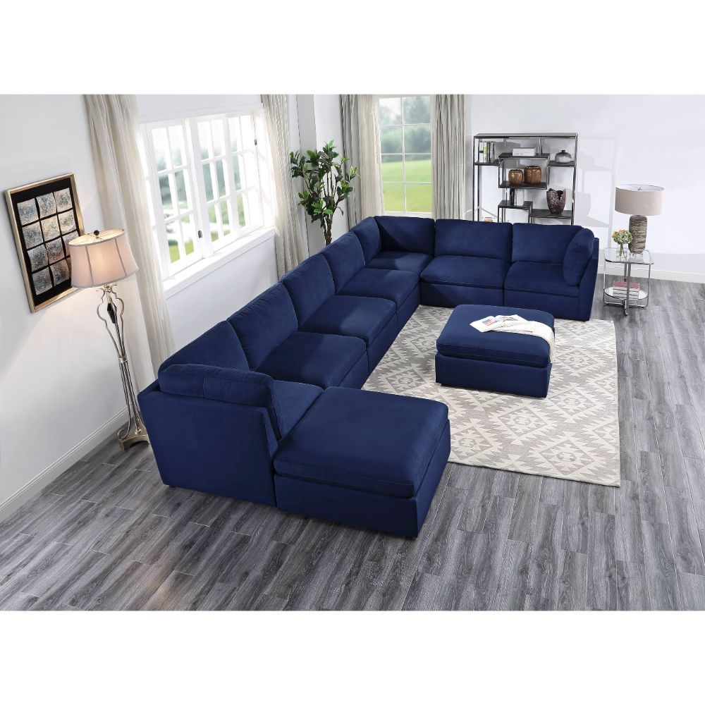 Crosby - Modular Armless Chair - Blue Fabric, alternate view 6 with wood construction