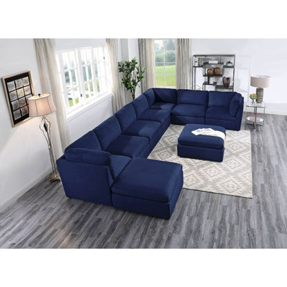 Crosby - Modular Armless Chair - Blue Fabric, alternate view 6 with wood construction