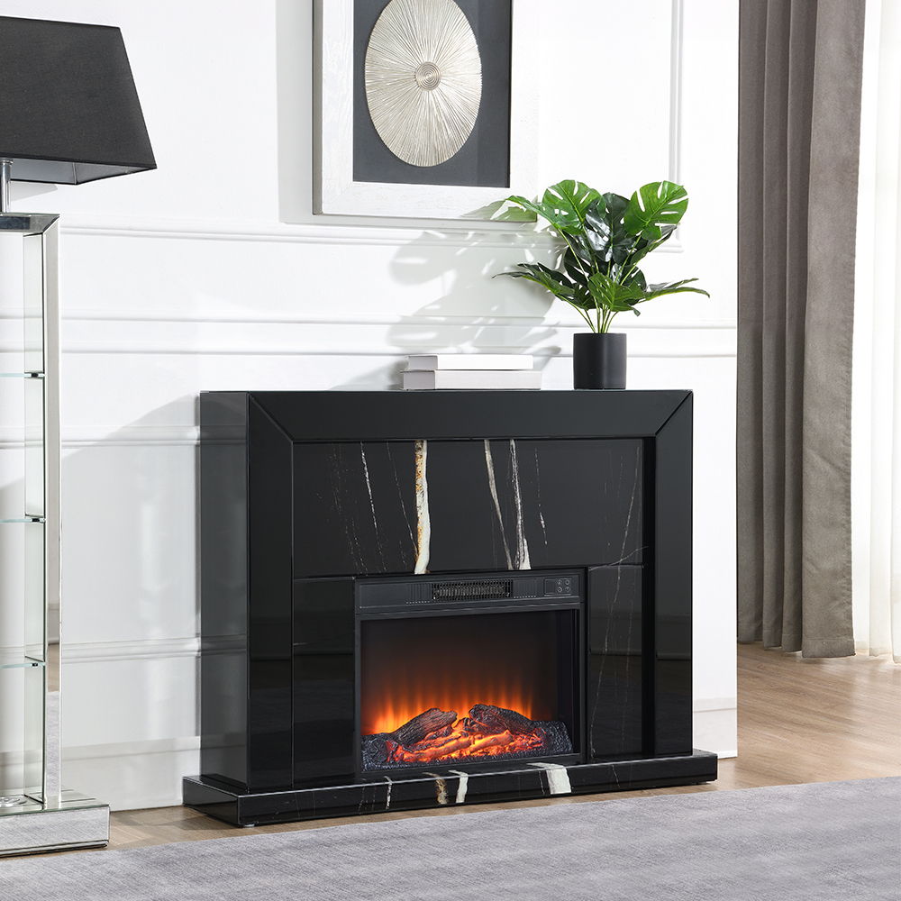 Drisana - Fireplace - Black Mirrored, alternate view 4 with marble