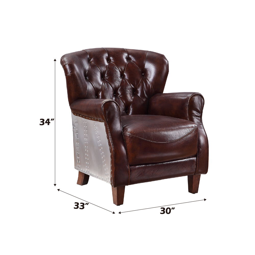 Brancaster - Accent Chair - Vintage Brown & Aluminum, alternate view 2 with top-grain leather