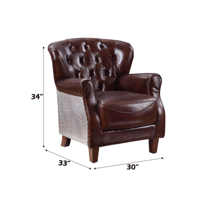 Brancaster - Accent Chair - Vintage Brown & Aluminum, alternate view 2 with top-grain leather