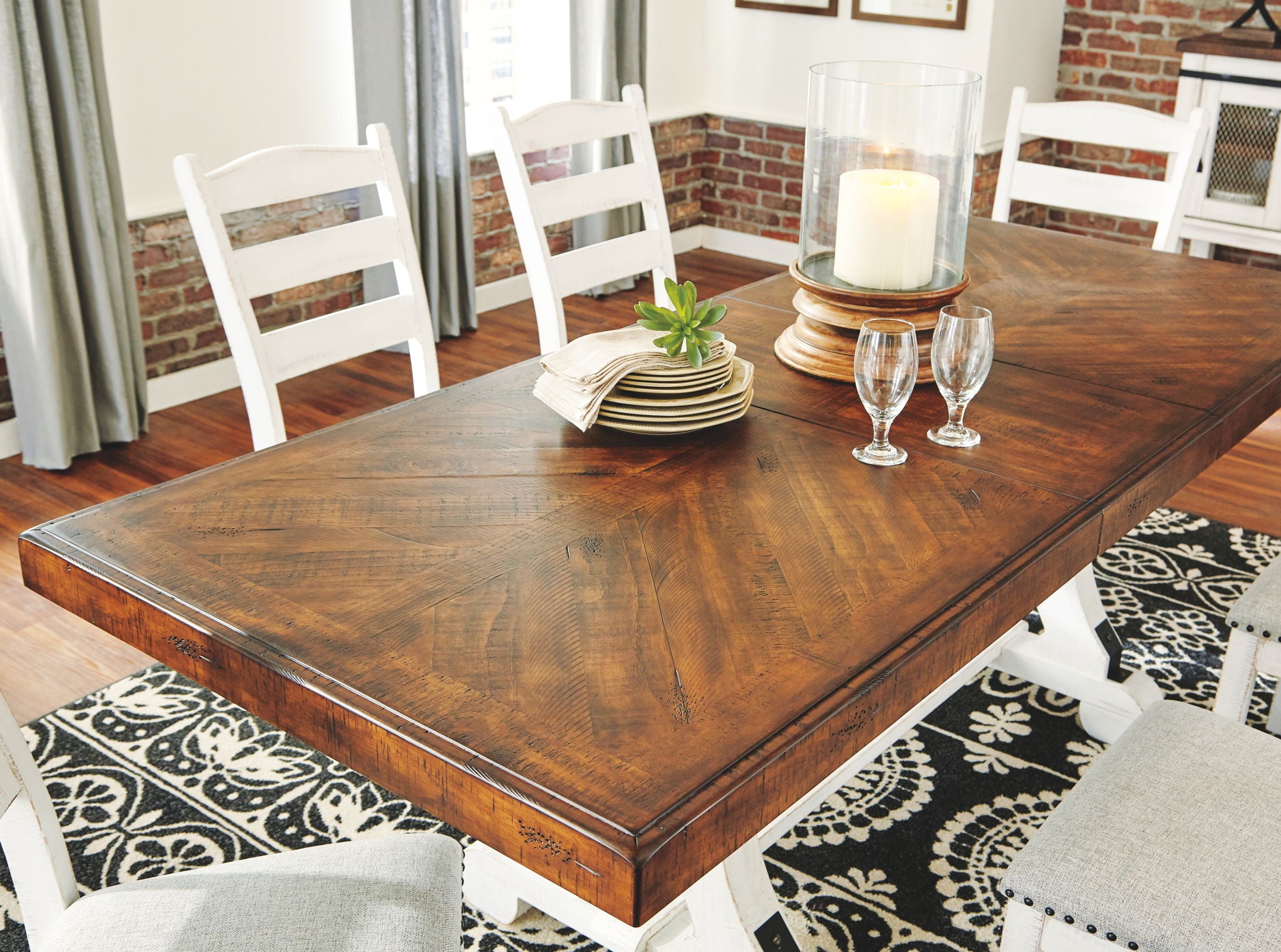 Valebeck - Rectangular Dining Room Table - White / Brown, alternate view 6 with engineered wood
