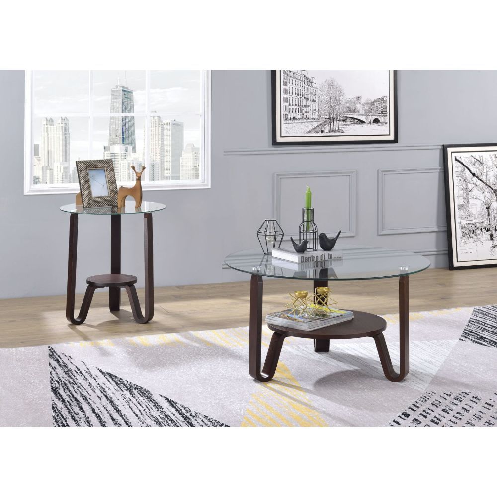 Darby - End Table - Clear Glass & Dark Walnut, product view with wood construction