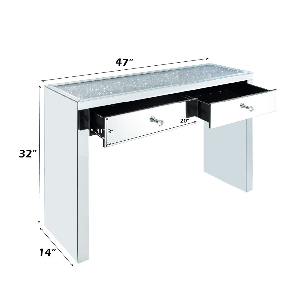 Noralie - 32"H Console Table - Mirrored & Faux Diamonds, alternate view 2 with wood construction