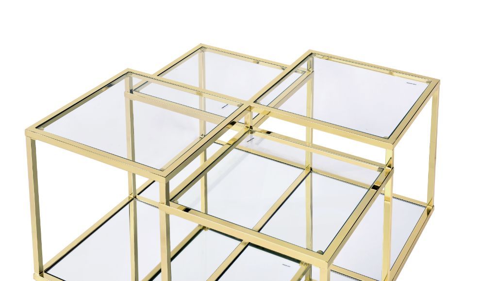 Uchenna - Coffee Table - Clear Glass & Gold, alternate view 2 with metal