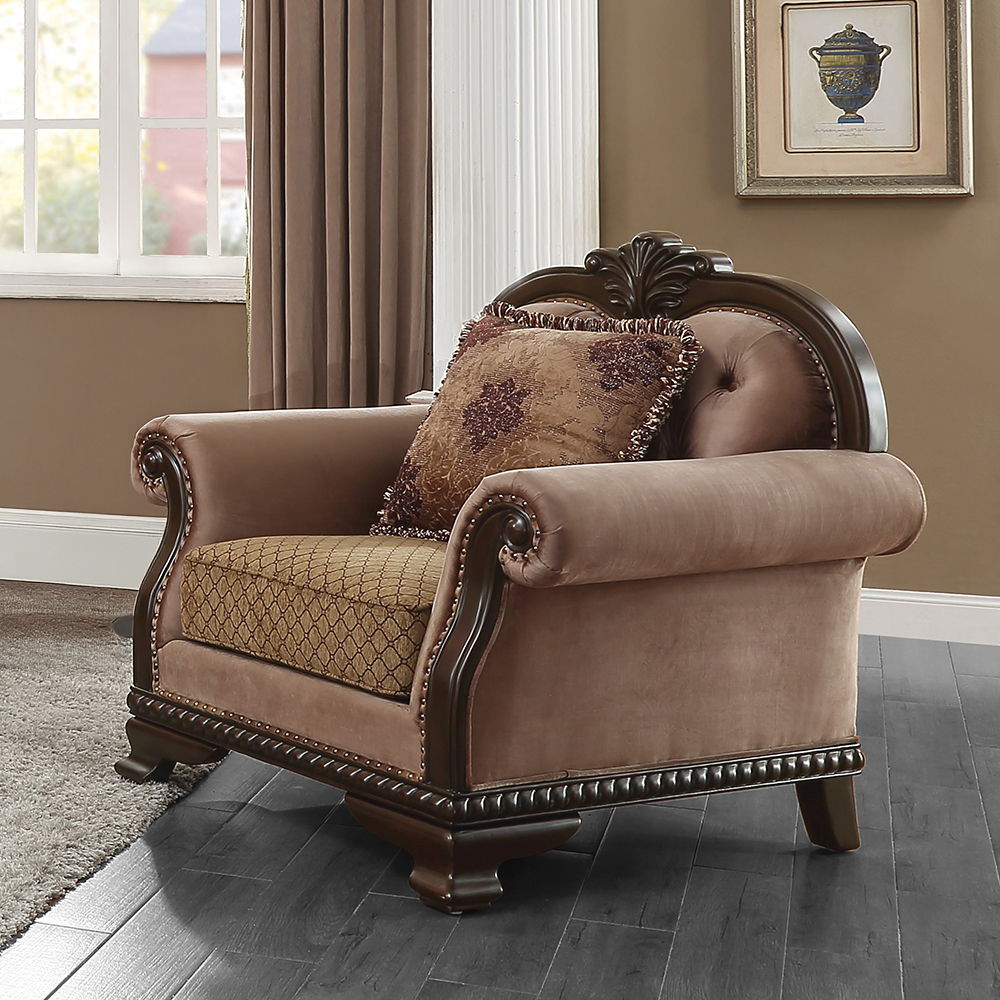 Chateau De Ville - Chair With Pillow (Same Lv01590) - Fabric & Espresso, alternate view 2 with wood construction
