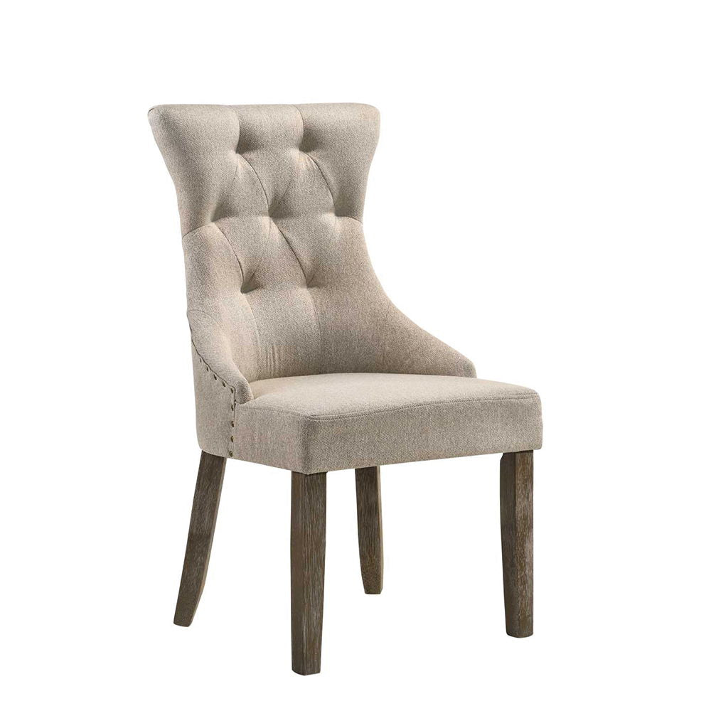 Gabrian - Side Chair (Set of 2) - Two-Tone Beige Fabric & Reclaimed Gray, product view with wood construction
