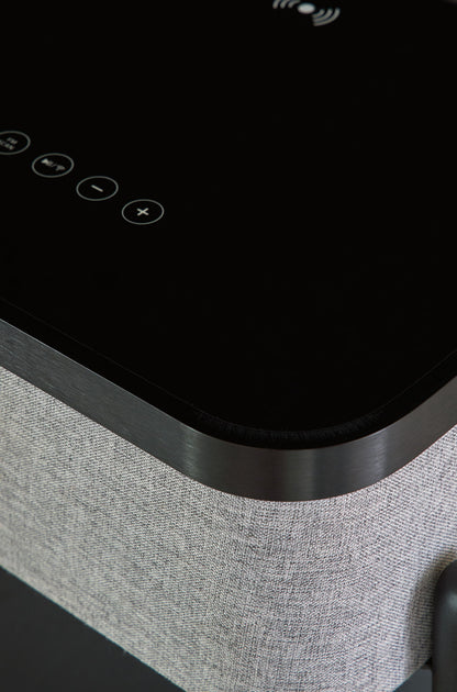 Jorvalee - Accent Table with Speaker - Gray / Black, alternate view 4 with polyester fabric