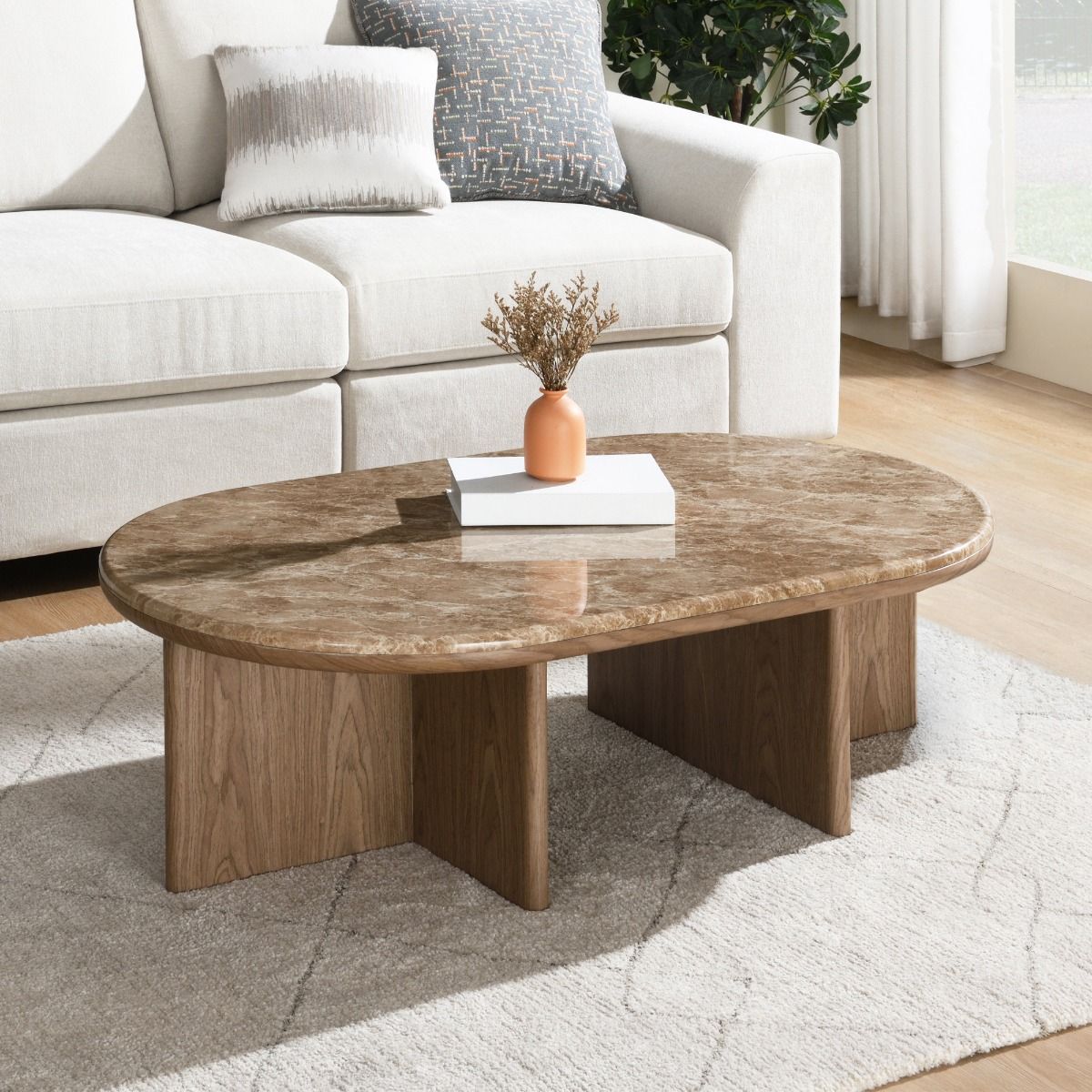 Markku - Coffee Table With Natural Marble - Oak, alternate view 3