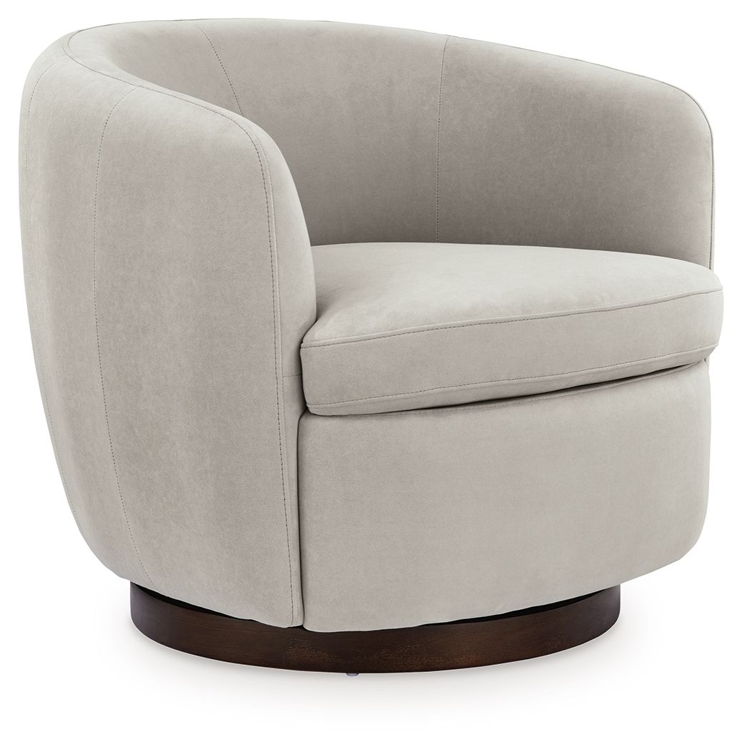 Annbury - Swivel Accent Chair - Light Beige, product view with velvet upholstery