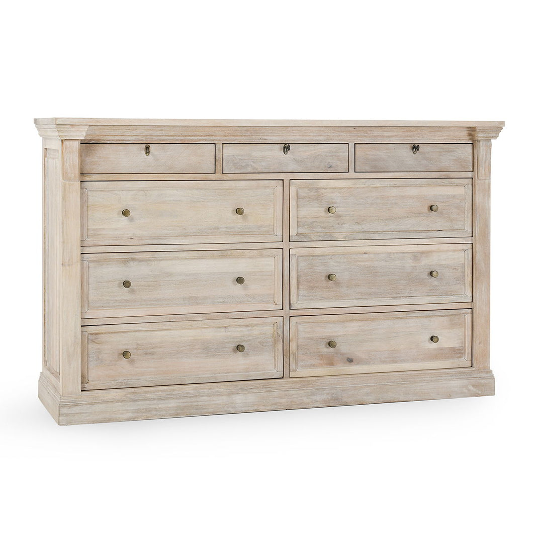 Adelaide - 9 Drawer Dresser - Natural Cream Wash, product view with wood construction