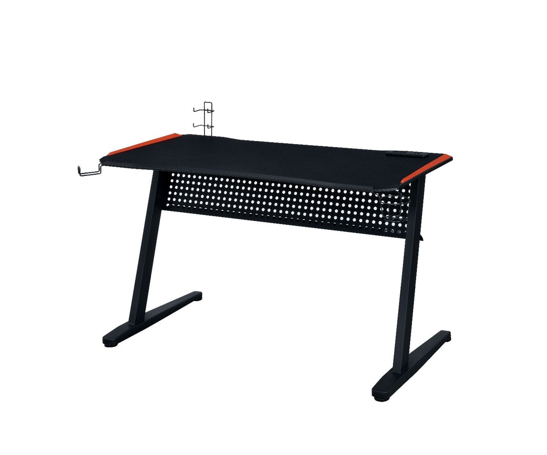 Dragi - Gaming Desk With USB - Black & Red, product view with wood construction