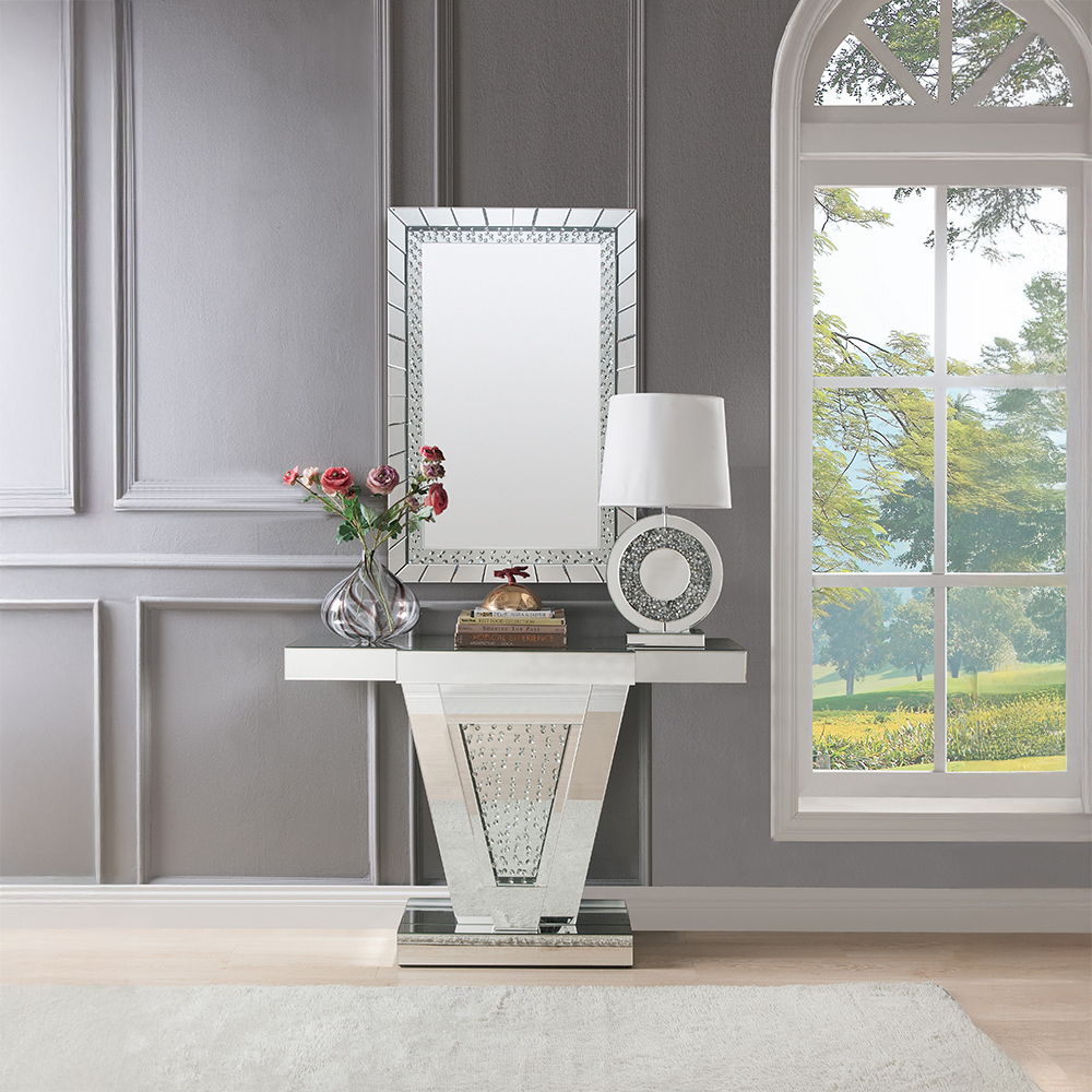 Nysa - 32"H Console Table - Mirrored & Faux Crystals, alternate view 4 with wood construction