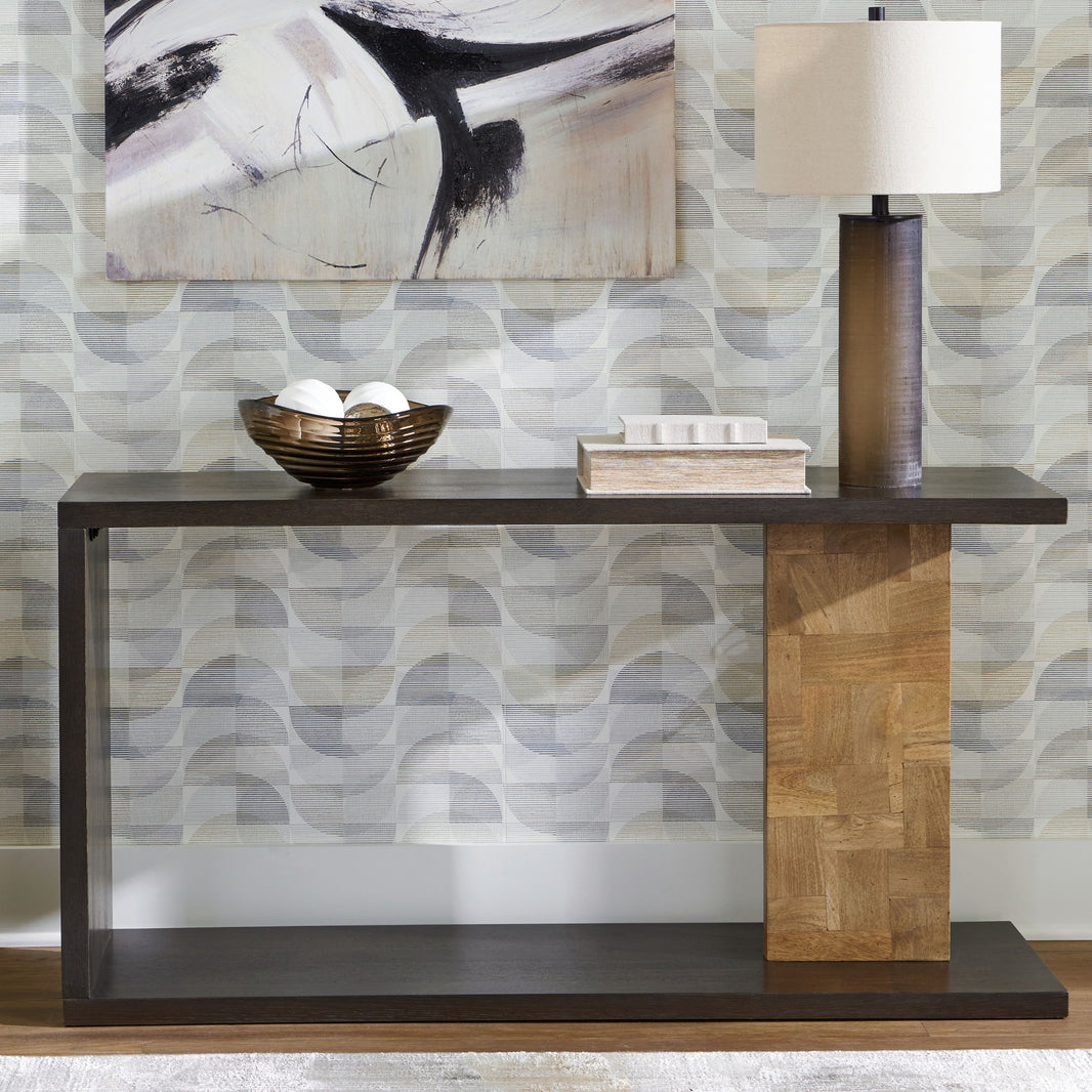 Camlett - Console Sofa Table - Brown, alternate view 2 with solid wood