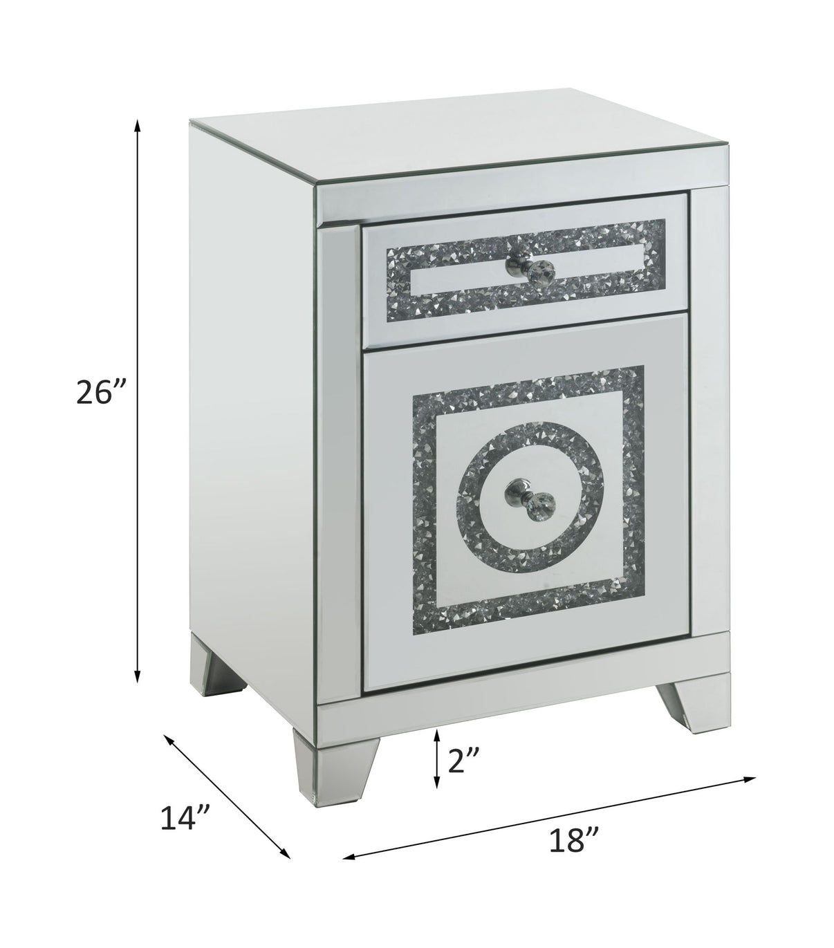 Noralie - 26"H Accent Table With Storage Drawers - Mirrored & Faux Diamonds, alternate view 3 with glass