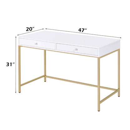 Ottey - Vanity Desk (Same 92540) - White High Gloss & Gold, alternate view 3 with wood construction