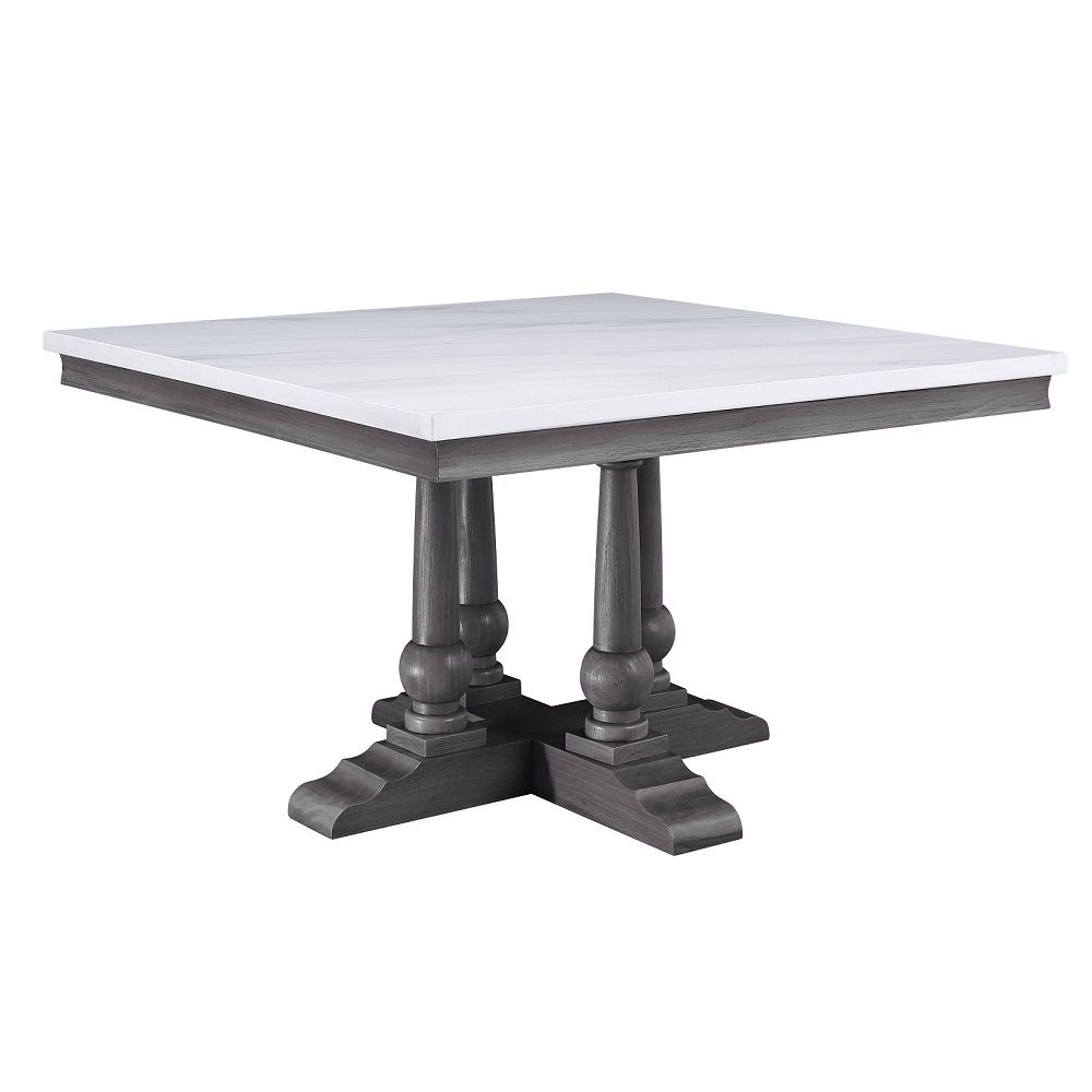 Yabeina - Square Dining Table - Marble Top Top & Gray Oak, alternate view 2 with wood construction