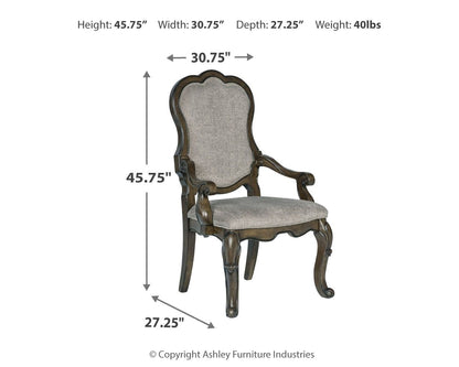 Maylee - Dining Upholstered Arm Chair (Set of 2) - Dark Brown, alternate view 7 with polyester fabric