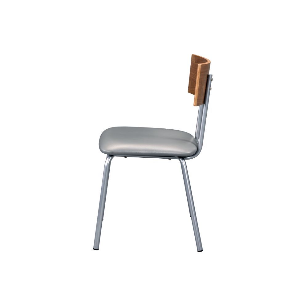 Jurgen - Side Chair (Set of 2) - Gray Synthetic Leather, Oak & Silver, alternate view 4 with wood construction