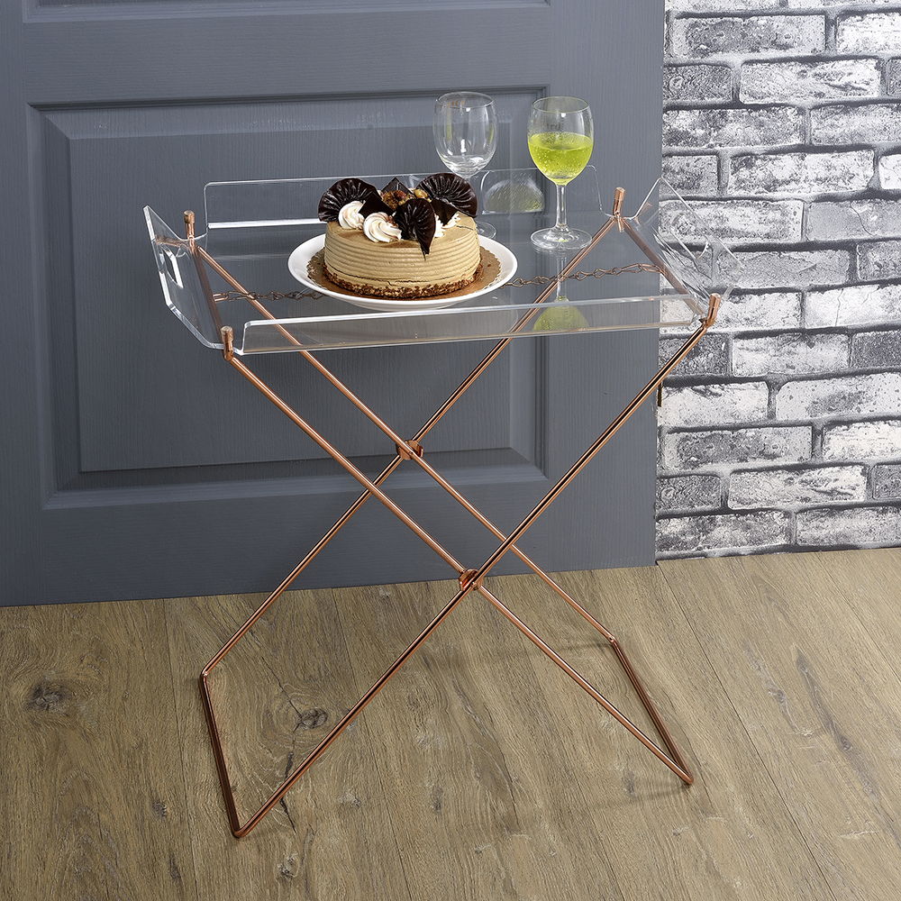 Cercie - Tray Table - Clear Acrylic & Copper, product view with metal