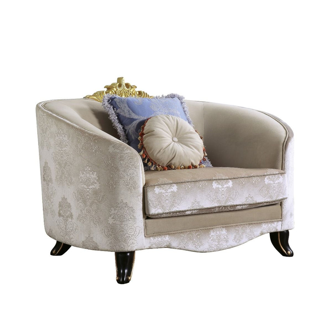 Sheridan - Chair With 2 Pillows - Cream Fabric, product view with solid wood