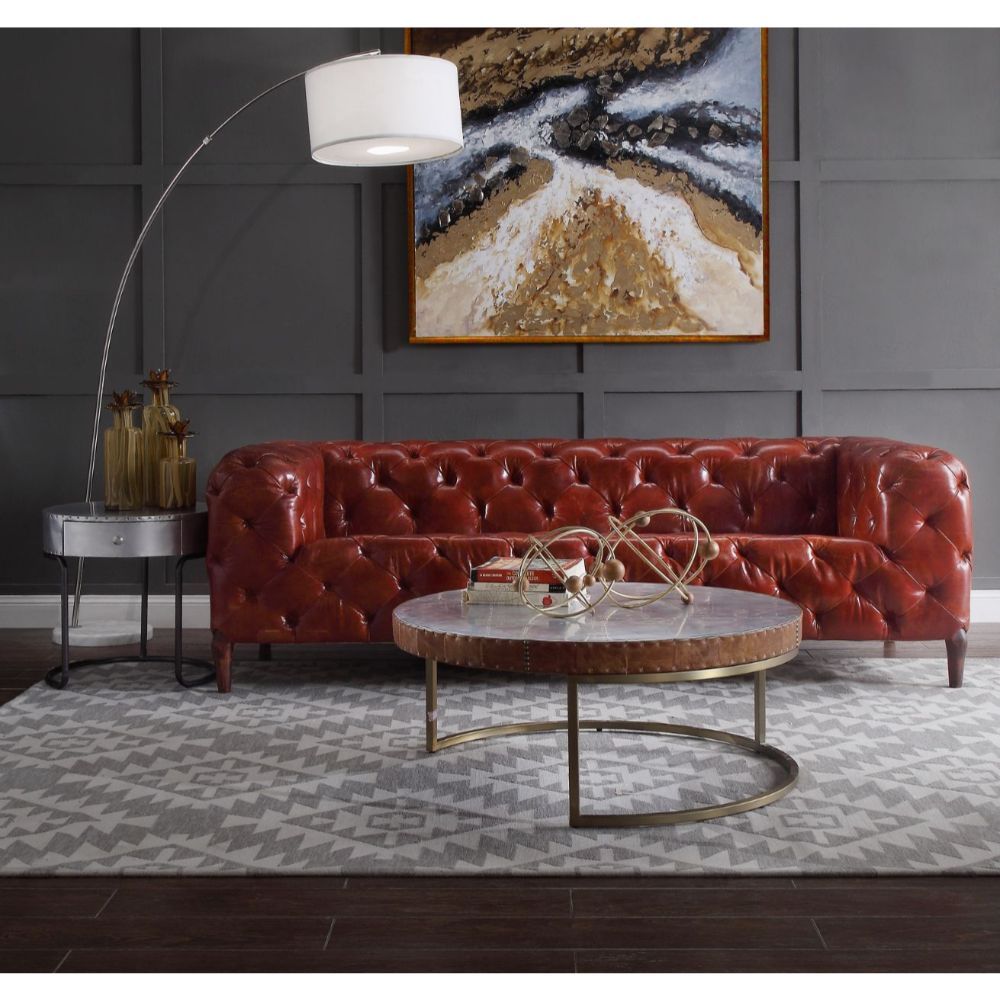 Tamas - 16" Coffee Table - Aluminum & Cocoa Top Grain Leather, alternate view 4 with metal