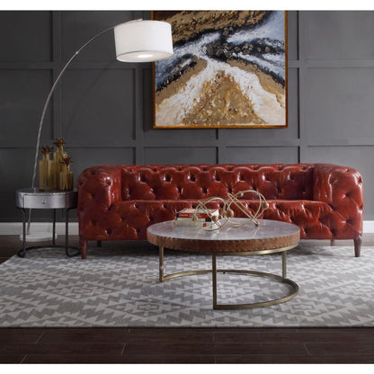 Tamas - 16" Coffee Table - Aluminum & Cocoa Top Grain Leather, alternate view 4 with metal