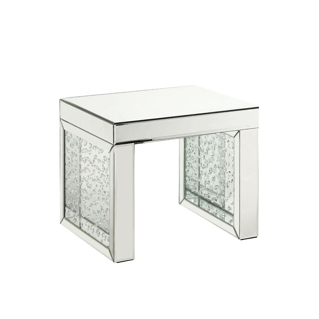 Nysa - 16" Accent Table - Mirrored & Faux Crystals Inlay, product view with wood construction