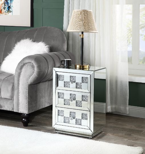 Noralie - 18" X 14" Accent Table With Faux Diamonds - Mirrored, alternate view 5 with glass