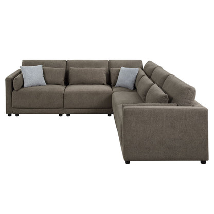 Rylie - Modular Armless Chair With Pillow - Brown Linen, alternate view 2 with wood construction