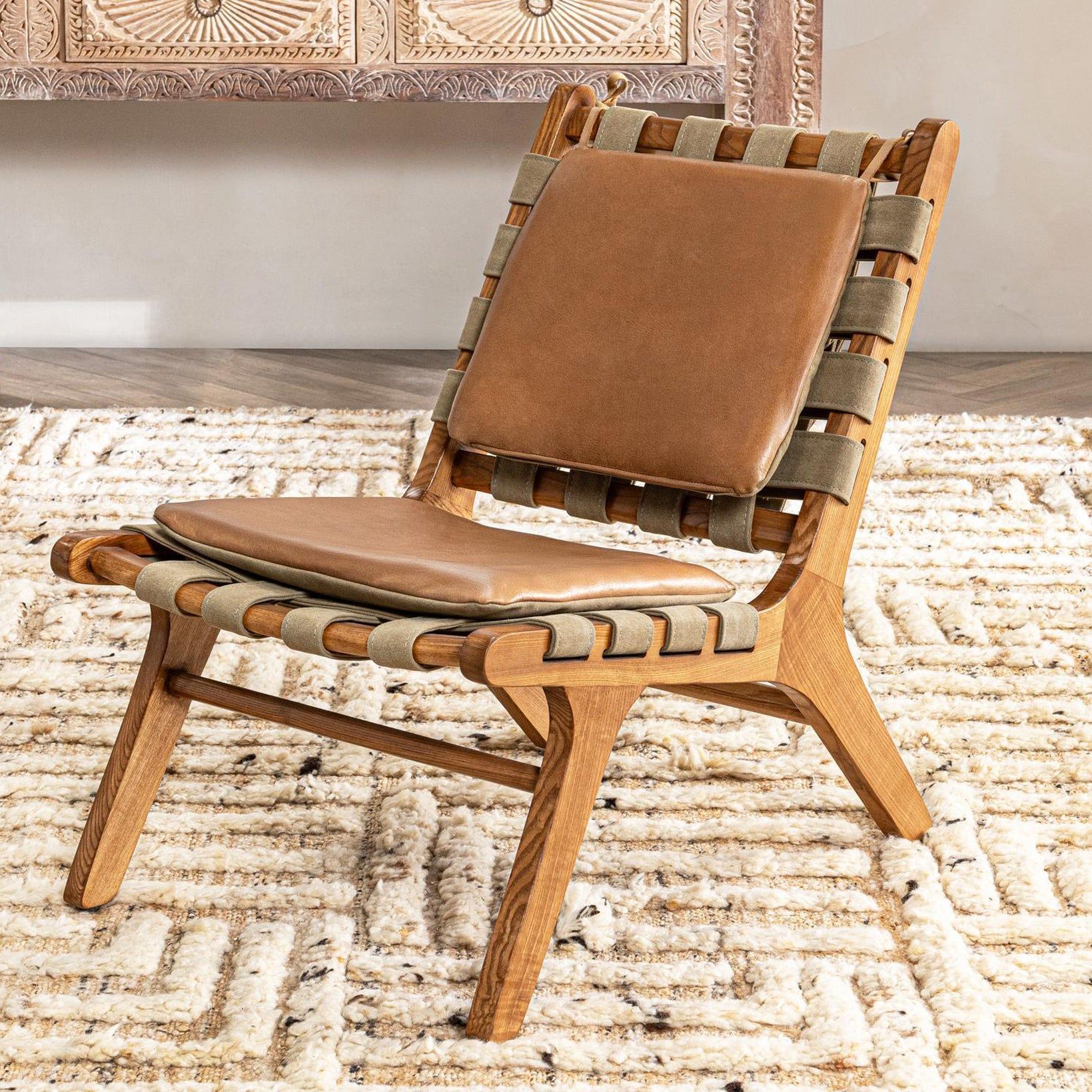 Casen - Accent Chair - Tan, alternate view 3 with top-grain leather